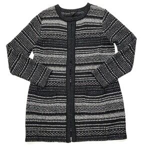 Talbots Cardigan Women M Black White Cotton‎ Metallic Open Front Duster Sweater